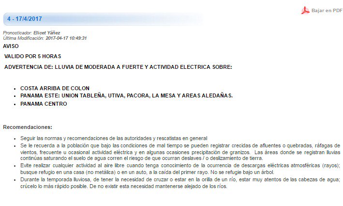 Aviso #4 por lluvias de moderadas a fuerte con probabilidad de actividad eléctrica #AvisoDePrevencion 
#hidromet