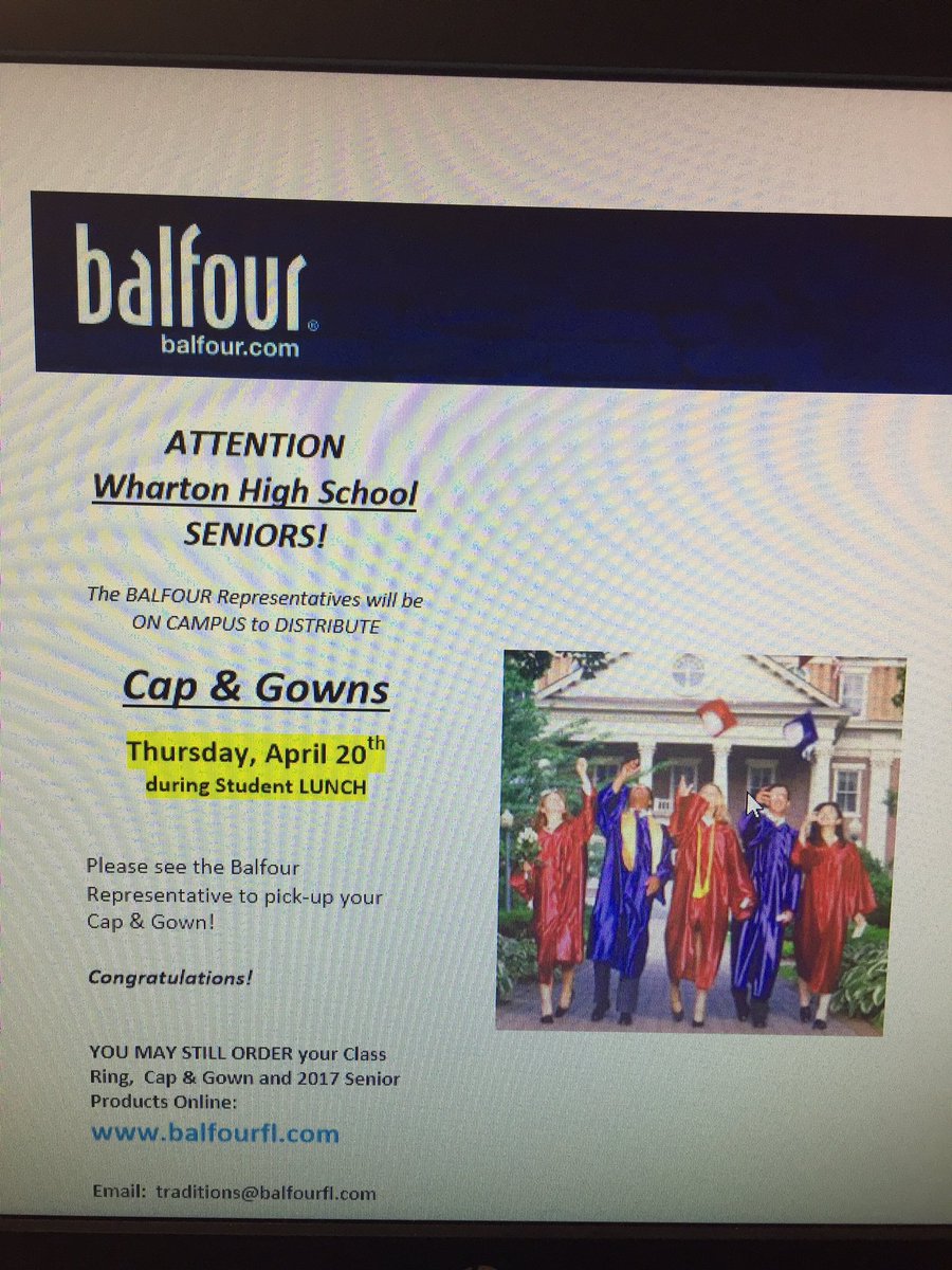 whs_co2017's tweet photo. SENIORS‼️‼️ Balfour will be on campus THIS THURSDAY to distribute cap and gowns!! Make sure to pick yours up during your lunch🎓👍🏼 https://t.co/YFbZ754asK