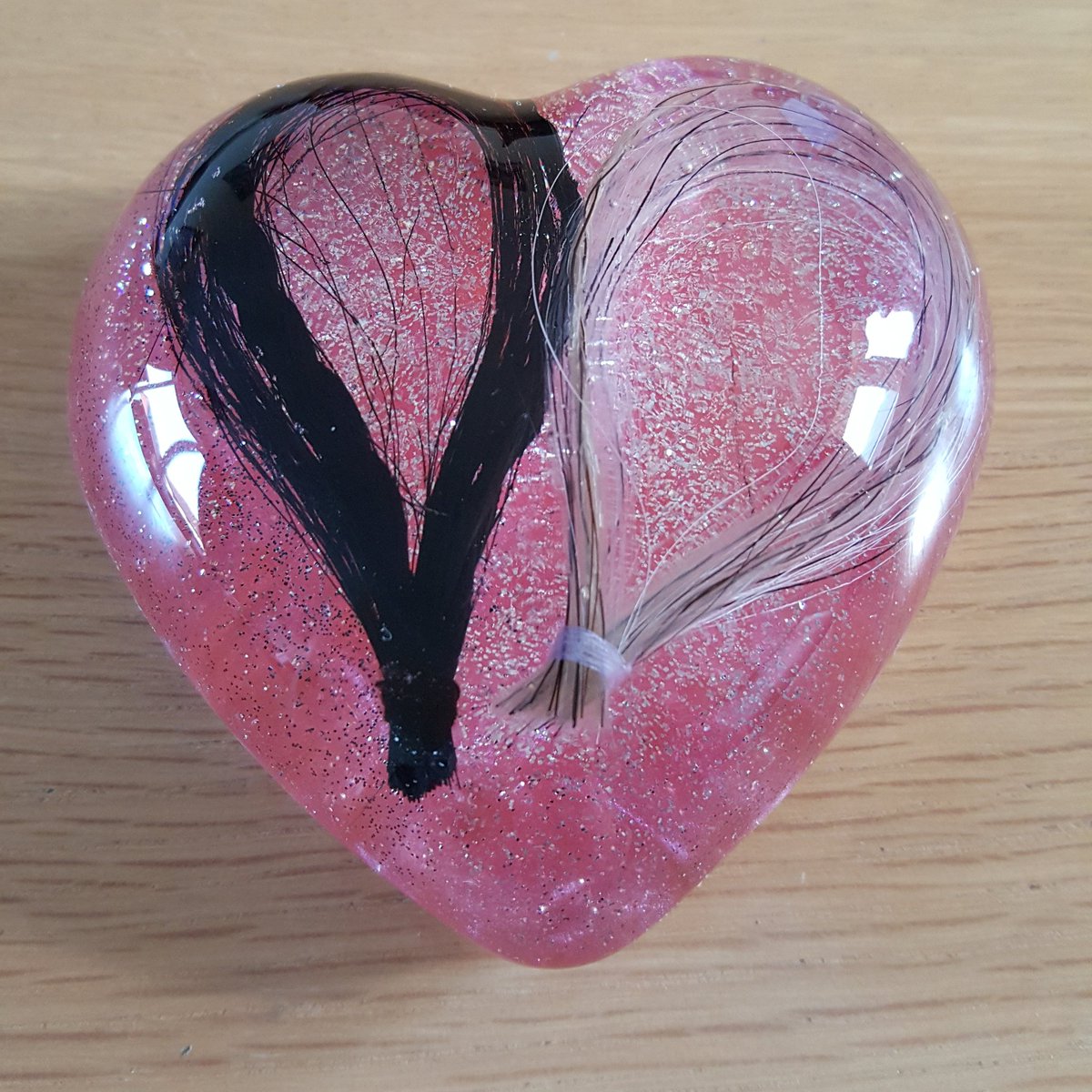 KeepsakeHair's tweet photo. New large heart paperweight, this one has 2 horses hair in it @KeepsakeHair #horsehair #horses #jewellery #paperweight #horsehairjewelry https://t.co/9aTH2hyagr