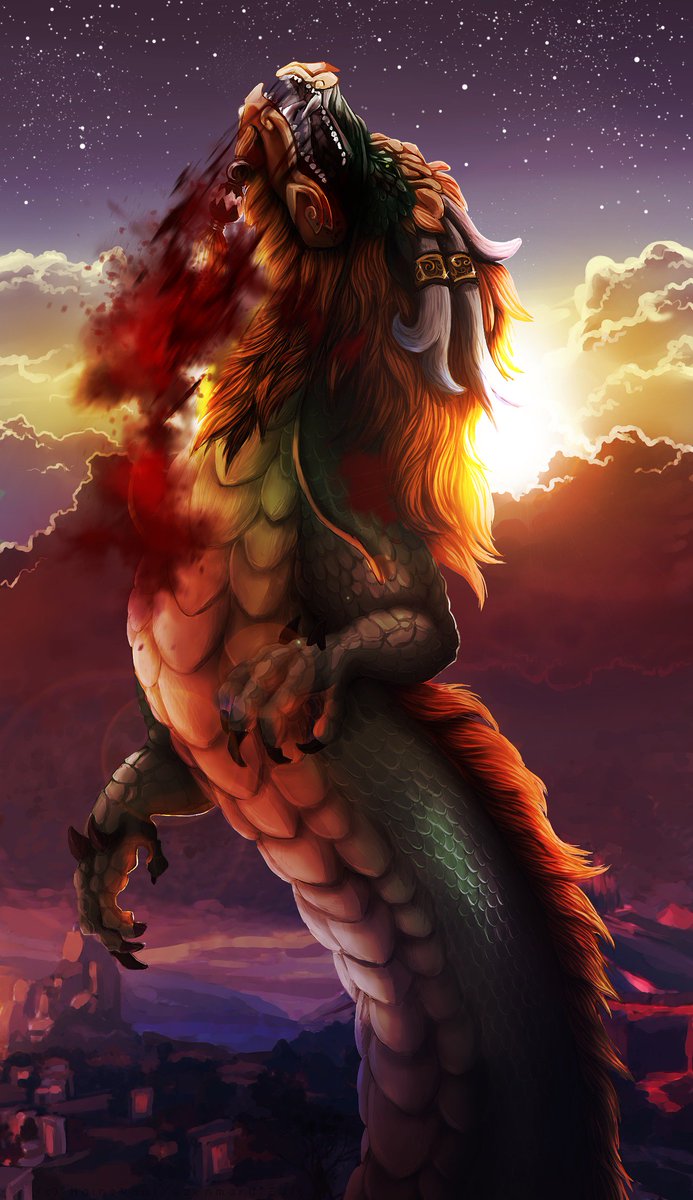 renfeiart's tweet photo. Ao Kuang ultimate is one of my favorites. I did this art back in 2016 but was to shy to show it then. #Smite @SmiteGame @HirezPixie https://t.co/1ULc3MRtNX