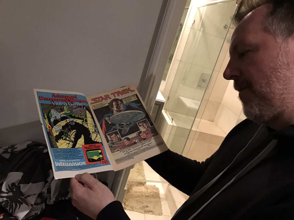 reubstock's tweet image. Peter Martin @thepattern5 with 1st Star Trek comic (see ad for Advanced D and D from Wizards of the Coast #pattern5