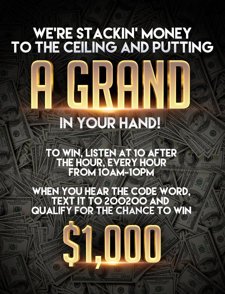 Power1051's tweet photo. It's #LIT 💰💰💰 - We're putting GRAND in your hand!! Listen every 10 after the hour from 10A-10PM to get that key word for your chance to win https://t.co/YVk7bIvNiF