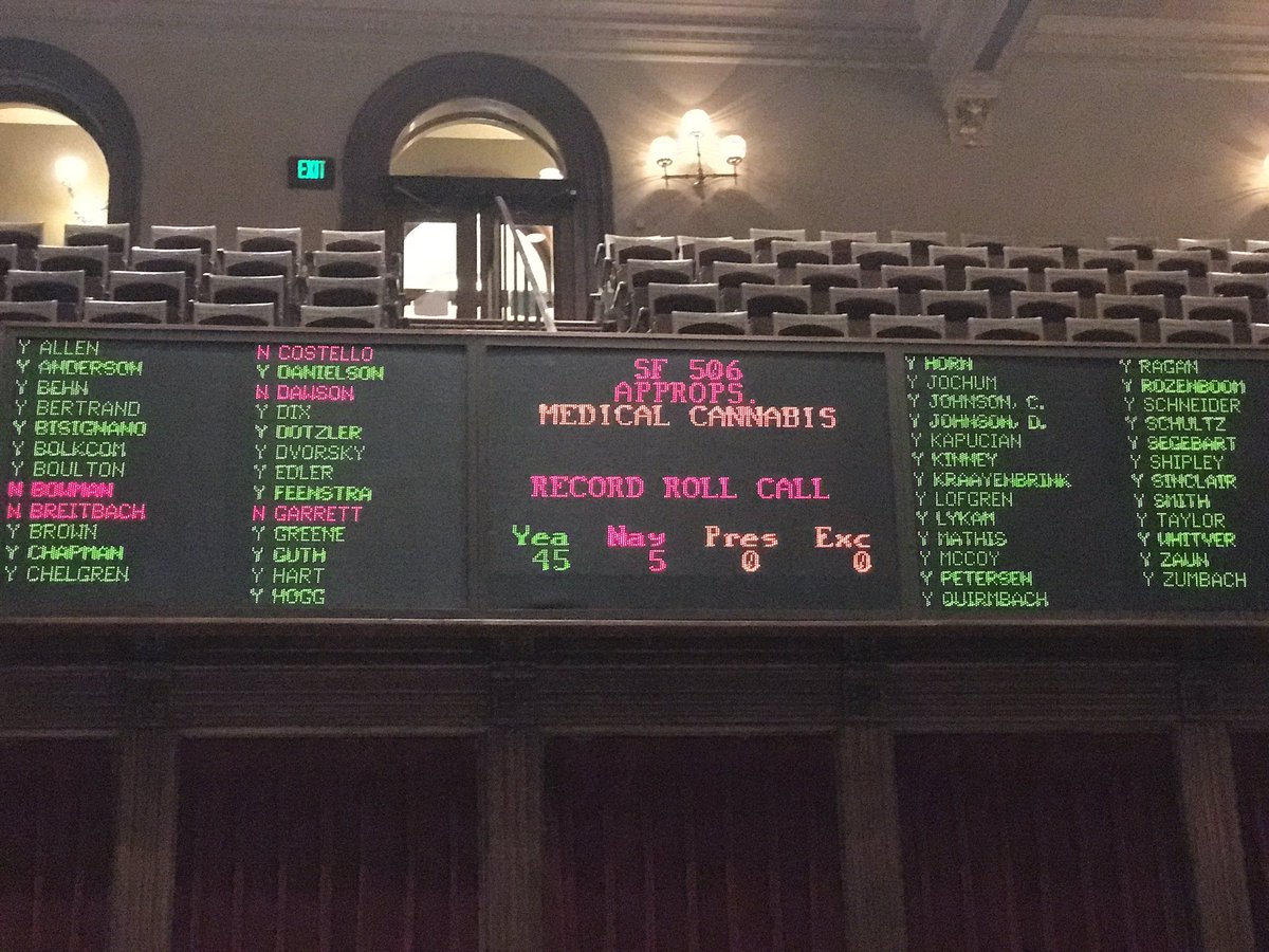 Iowa Senate approves bi-partisan  medical cannabis bill 45-5. On to the House! Contact your Republican legislator.