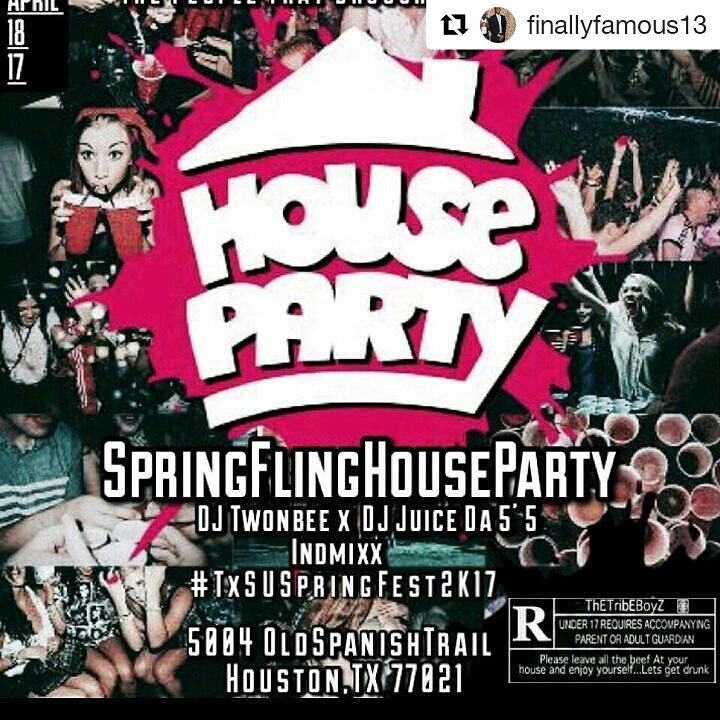 charlestravis71's tweet photo. Make sure y'all there we gonna be lit π― #TxsuSpringfest2k17 #SpringFlingHouseParty π https://t.co/C3T5IfF1mL