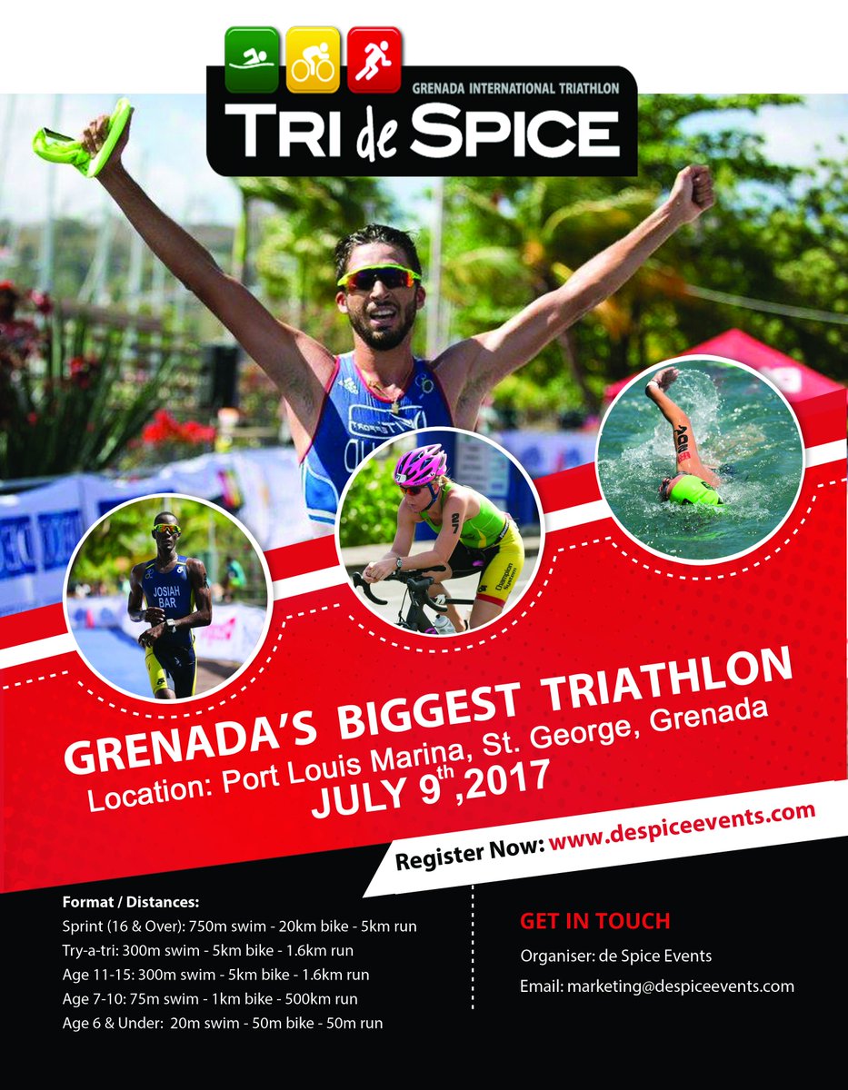 Tri de Spice - Grenada's Triathlon Announced for July 9th, 2017
raceroster.com/events/2017/12…
#tridespice #triathlon #grenada #sports #triathletes