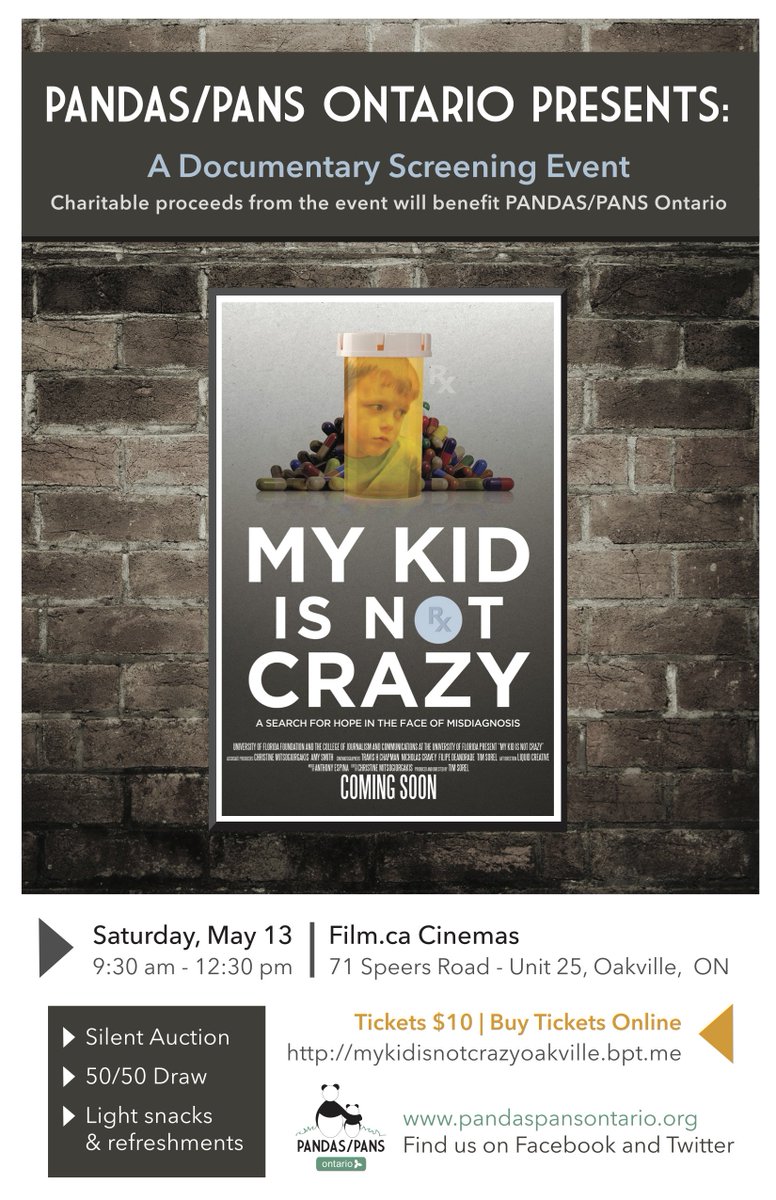 PANDASPANSON's tweet photo. Emmy nominated filmmaker Tim Sorel's My Kid is Not Crazy screening in Oakville May 13!  Get your tickets! https://t.co/ghBCqJbMWm https://t.co/qZEIrQLXs7
