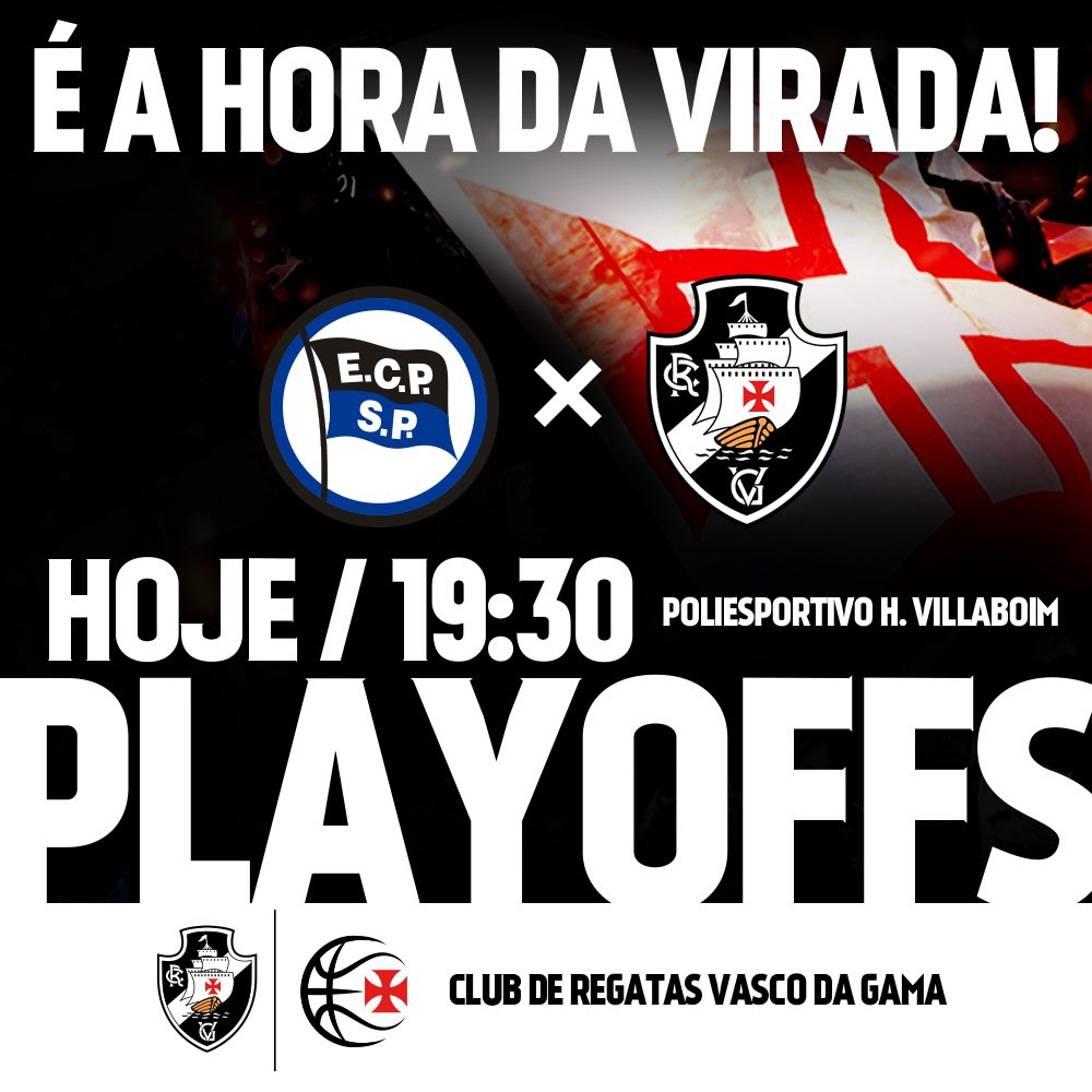 VascodaGama's tweet photo. Chegou a hora da virada! Às 19h30, Pinheiros x Vasco no jogo 5 das oitavas do @NBB! Só a vitória interessa! O Sportv 2 transmite o jogo 🏀💢 https://t.co/6iwwaS0QJB