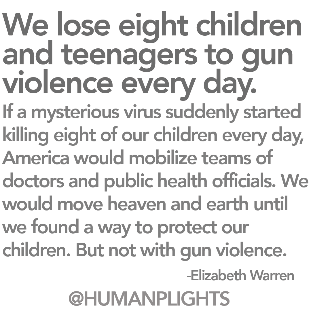 HumanPlights's tweet photo. 8 Children and Teens a day! #gunviolence #motivationmonday #sayhername #blacktwitter @SenWarren @GabbyGiffords https://t.co/bxNSF44Nf1