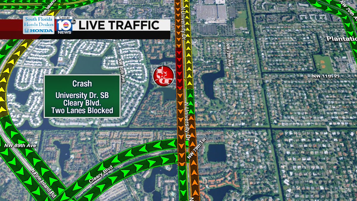 CRASH: University Dr SB & Cleary Blvd. Two lanes are blocked. #TRAFFIC https://t.co/hynHn5sXhV