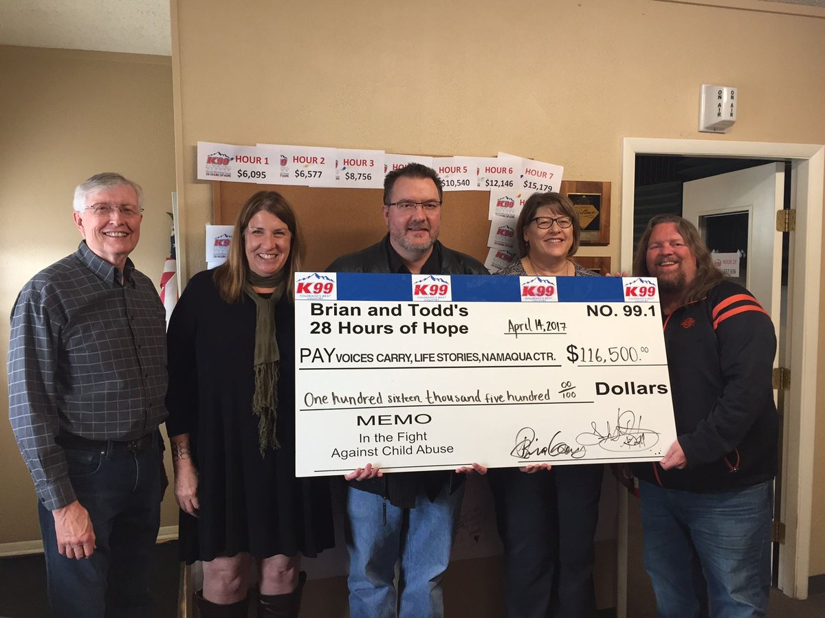 LifeStoriesWeld's tweet photo. Brian, Todd, and Susan - The Good Morning Guys - helped raise $116,000 for abused &amp; neglected children. Thank you, K99 &amp; Northern Colorado! https://t.co/QOwnZVXorB