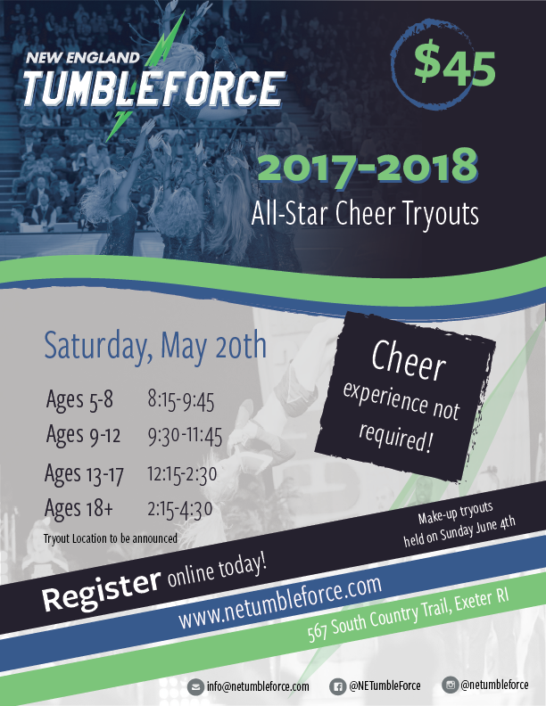 NETumbleForce's tweet image. Register now @ bit.ly/2oiLQuY for our 2017-18 All-Star cheer tryouts.#NETF #allstarcheerleading #littlerhody #RhodeIsland #cheer