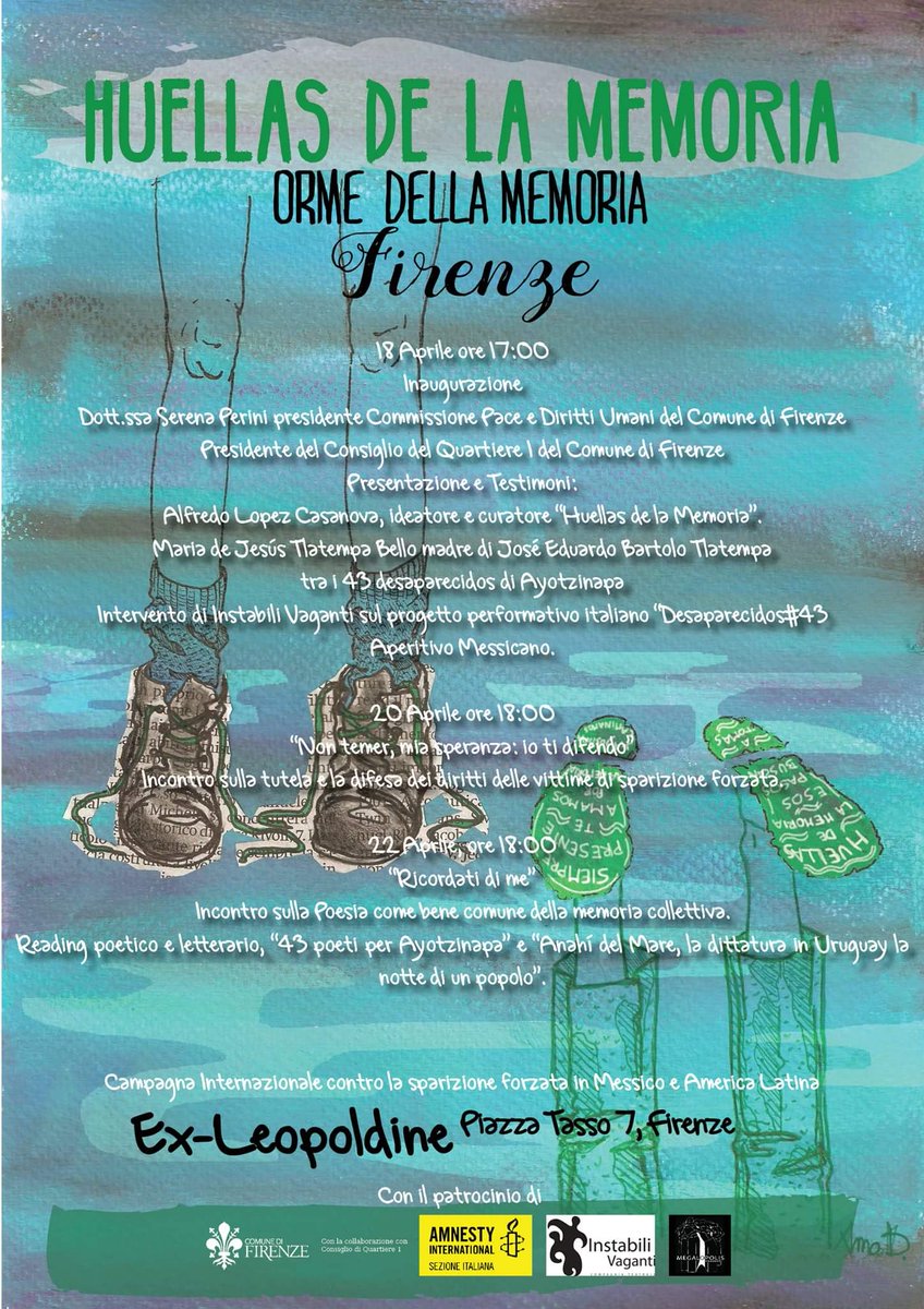 #HuellasDeLaMemoria #desaparecidos <a href="/amnestyfirenze/">Amnesty Firenze</a> <a href="/amnestyitalia/">Amnesty Italia</a>
<a href="/huellasmemoria/">Huellasmemoria</a> 
<a href="/RedattoreSocial/">Redattore Sociale</a>   
<a href="/AIMexico/">AI México o algo así</a> 
<a href="/VITAnonprofit/">VITA.it</a>
<a href="/AIMexico/">AI México o algo así</a>