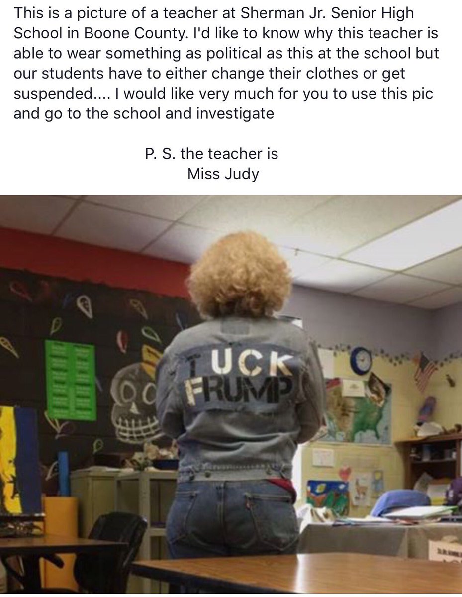 carrieksada's tweet photo. Seriously Cheryl?! @2MuchArt
I had 30 years in the classroom and I never wore derogatory T shirts w/ Dems.
You are a sad example.
#MAGA https://t.co/YpfkMw6mIe