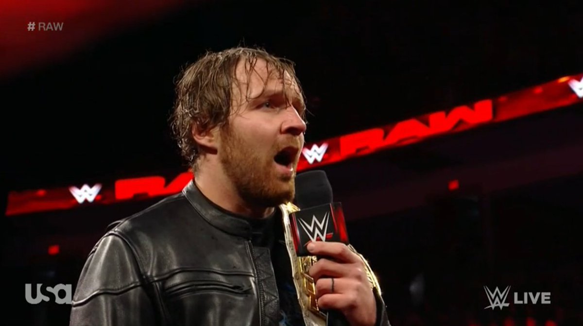 JonMoxleyDotNet's tweet photo. He just loves his job, he loves the blood sweat and tears, the travel, the crowds.. to hell with 'branding' #raw #miztv #deanambrose https://t.co/QVuzJ3FqQy