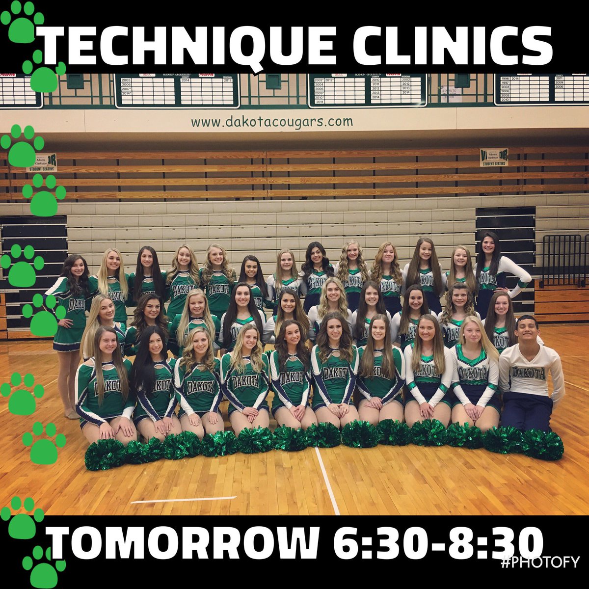Hope to see everyone at our first technique clinic tomorrow night! Come join us in getting ready for tryouts!💙💚🐾 #JVD #DVD <a href="/Dakotadanceteam/">Dakota JV Dance 💙💚</a>