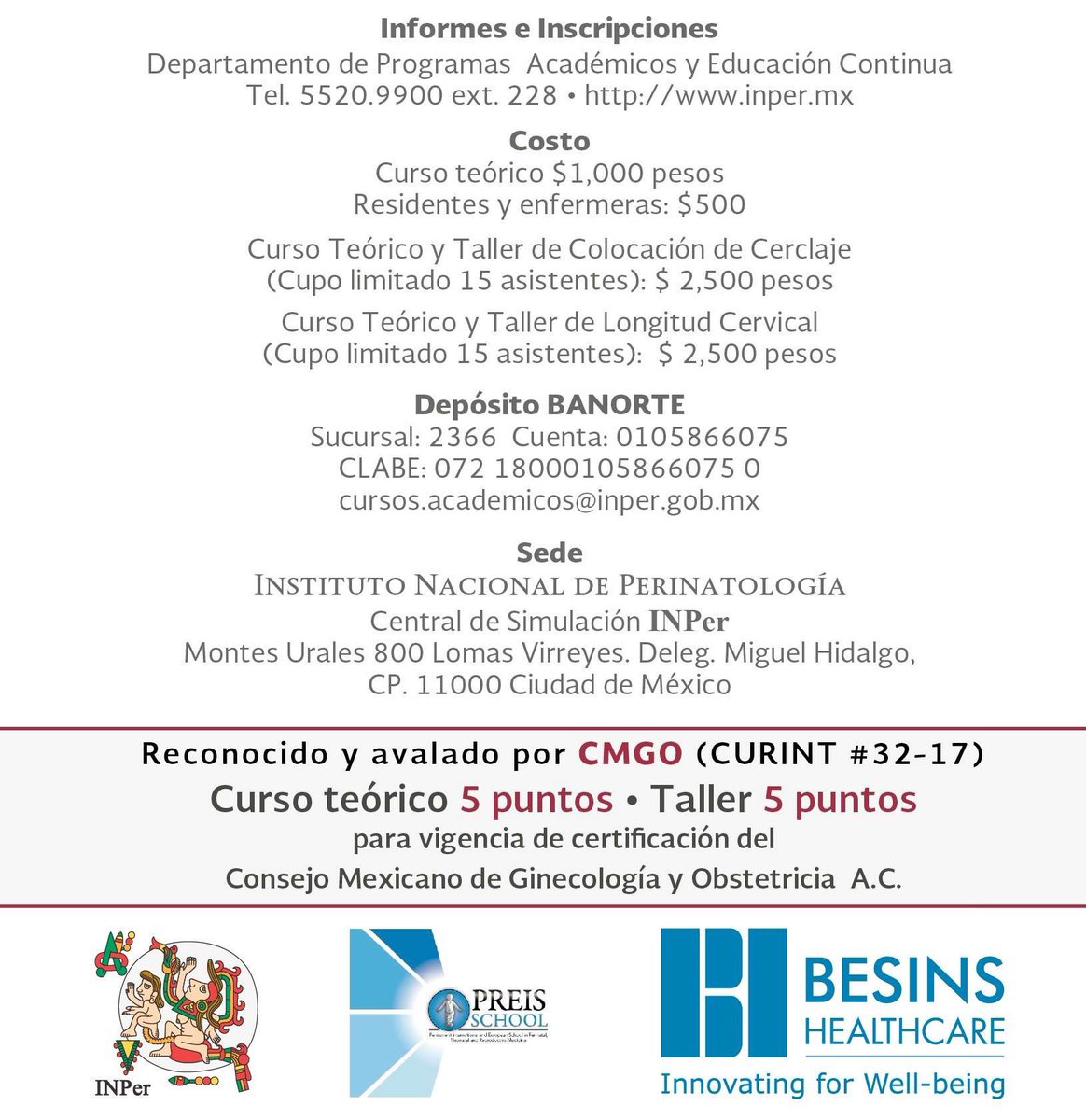 INPer_mx's tweet photo. Curso Internacional #Parto Pretérmino, 28 y 29 de abril en el @INPer_mx #Talleres #Cerclaje #Prematuro https://t.co/xrEEiYHQKY https://t.co/JAID0eRlOA
