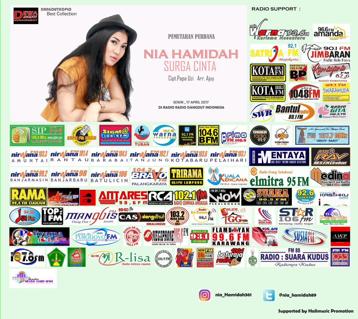 nirwana1033fm's tweet photo. Pemutaran Serentak NIA HAMIDAH - SURGA CINTA @nia_hamidah86      #DEWA DANGDUT MANAGEMENT @Papa_Uzi #HALIMUSIC @Halimmusi https://t.co/xiL7VqrJhE
