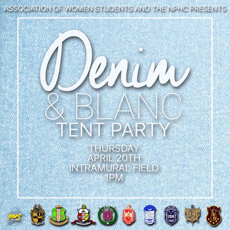 _AKenney's tweet photo. Waves don't die! Join AWS &amp; the NPHC for the "Denim &amp; Blanc" Day Party!🔥 Dress to impress in your denim &amp; White!💙💛 #TheWAVE🌊 #SUSpringFest https://t.co/uCiWVFuVXU