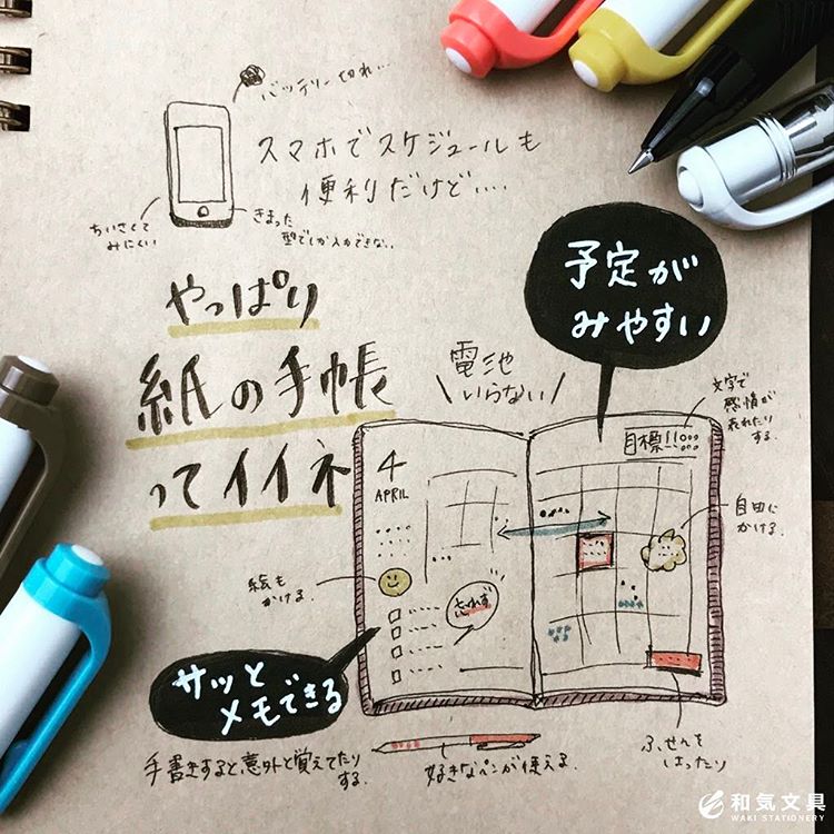 和気文具 Waki Stationery 公式 Twitter પર スマホでスケジュール管理は便利 でもやっぱり 紙の手帳 ってイイ 書いた文字に感情が表れるのも面白いし 手書きすると意外と記憶していたりするんですよね 手書き手帳のいいところをまとめてみました 手帳