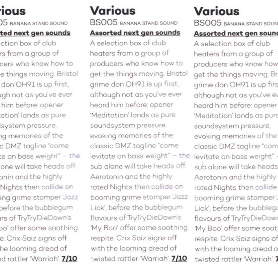 .<a href="/Mixmag/">Mixmag</a> reviewed the 5th <a href="/BananaStandRecs/">Banana Stand Sound</a> EP - <a href="/OH91UK/">OH91</a>, @AerotoninUK, @nights_nsx, @TRYTRYDIEDOWN &amp; <a href="/CrixSaiz/">Crix Saiz</a>. 

⏩ bit.ly/bs005-bananast…