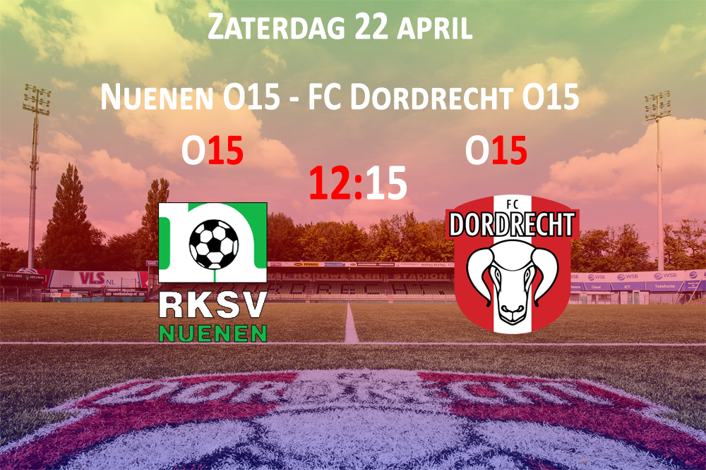 Wedstrijd | Zaterdag 22 april om 12:15 neemt FC Dordrecht O15 het op tegen <a href="/rksvnuenen/">RKSV Nuenen</a> O15!  #fcdordrechtjeugd #fcdordrecht