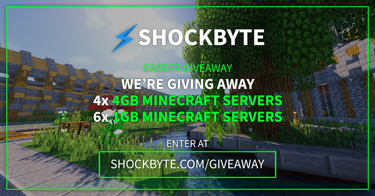 Shockbyte's tweet image. 🐰 We're giving away 4x 4GB and 6x 1GB Minecraft servers for Easter! Enter at: shockbyte.com/giveaway