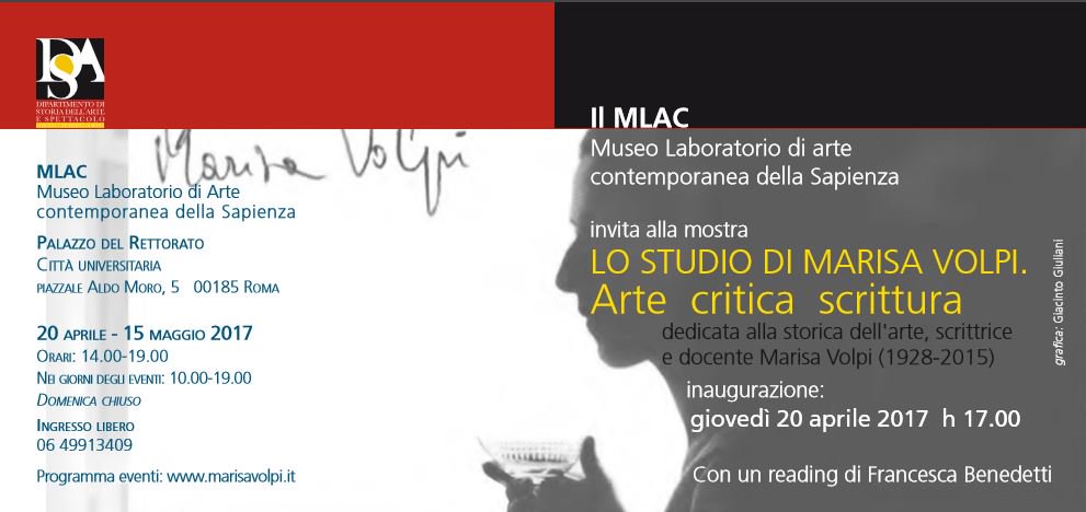 museomlac's tweet photo. SaveTheDate 20/04 #MLAC h 17.00  #vernissage LO STUDIO DI #MARISAVOLPI. Arte critica scrittura.
#DisplayMarisa @artedescritta @SapienzaRoma https://t.co/SELksfl3U4