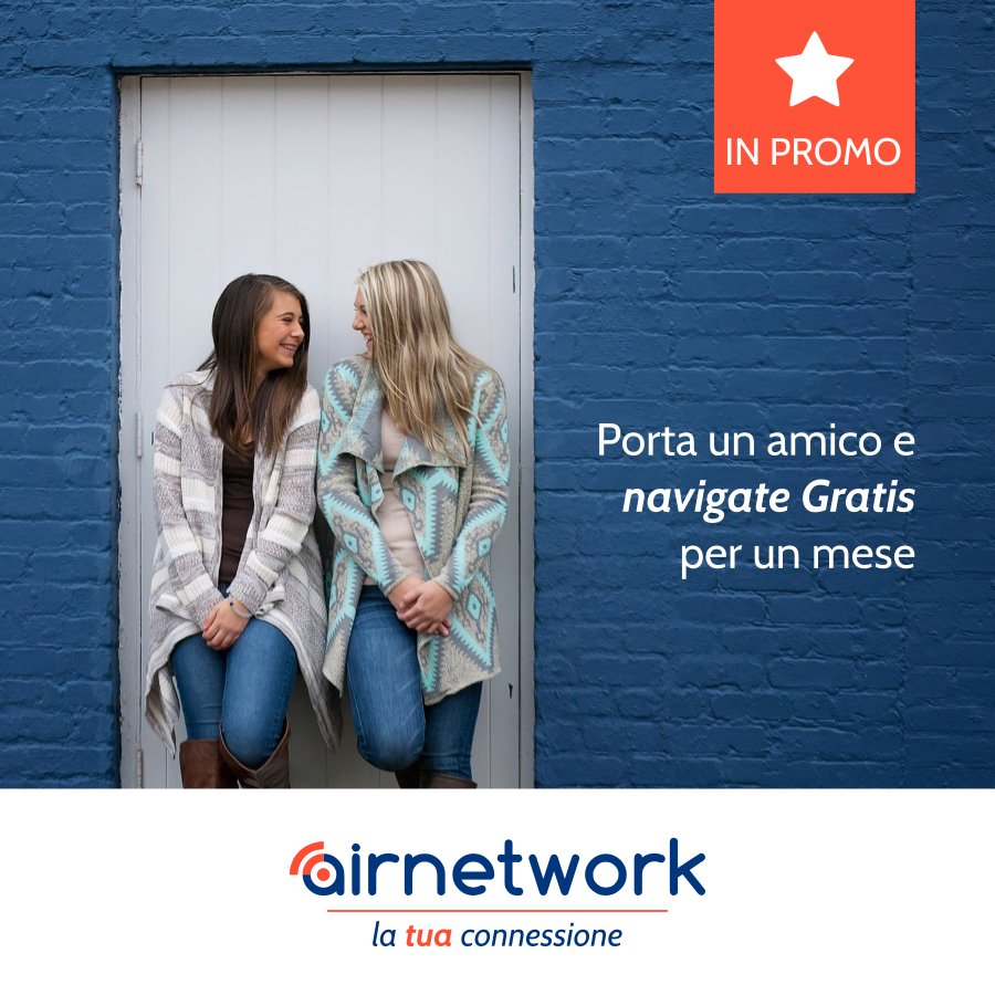 AirNetwork_Wisp's tweet photo. Porta un amico e navigate gratis, la promozione che premia l'amicizia!
#18aprile #giovani #internet #Wireless https://t.co/HWr4akAwgU
