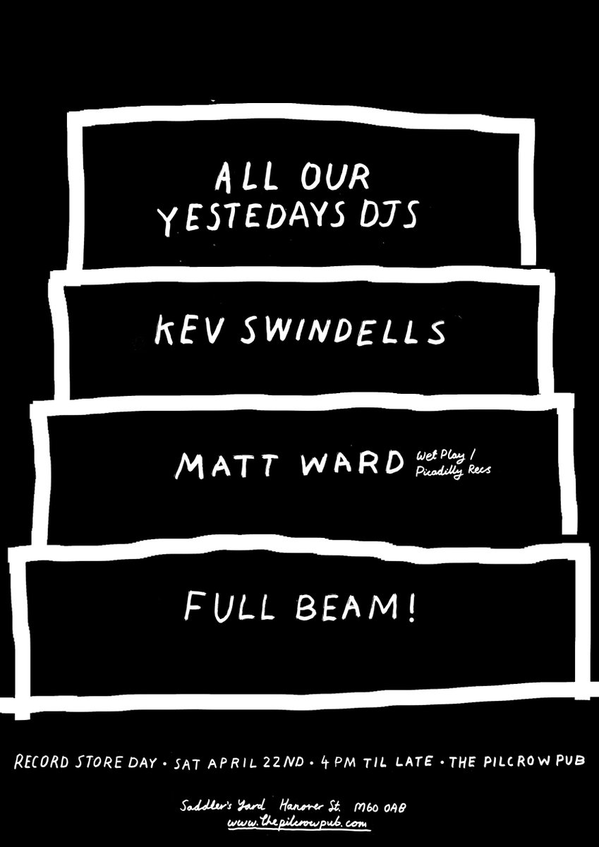 We help celebrate <a href="/recordstoreday/">Record Store Day</a> this Saturday with an allstar lineup feat. <a href="/FullBeamFM/">Pharaoh G Brunson</a> <a href="/kevinswindells/">Kevin Swindells</a> &amp; <a href="/WetPlay/">Wet Play</a>'s Matt Ward + more