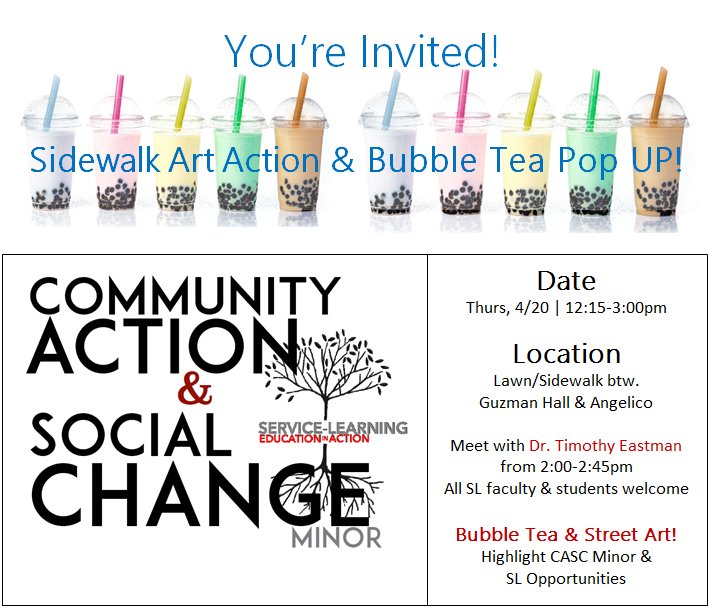 ENGL3089's tweet photo. CASC sidewalk art &amp; bubble tea pop up #bardsbeasts https://t.co/tKcLLujDqr