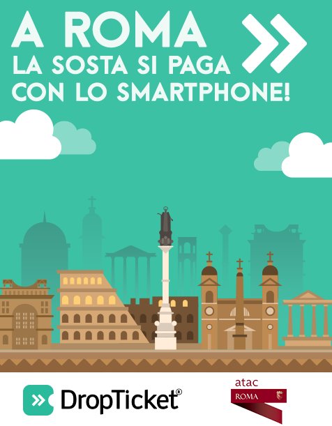 DropTicket's tweet photo. Da oggi #Dropticket arriva a #Roma! Paga la sosta con il tuo #smartphone 📲 e scarica l'#app: https://t.co/bGuArBD0Sl #atac #parking https://t.co/xXYlx2PtoI