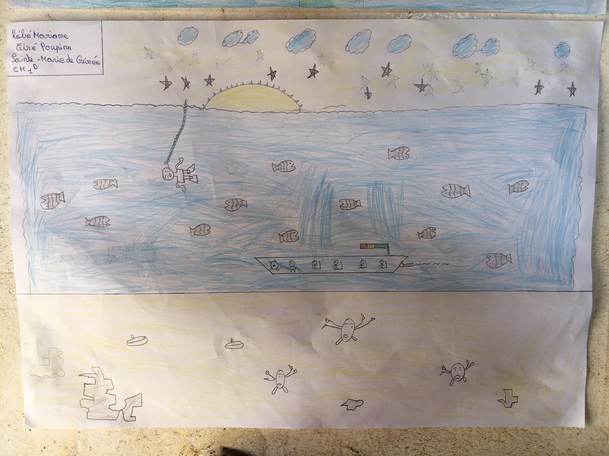 Greenpeaceafric's tweet photo. Some art from the kids in Guinea Conakry. 

The Esperanza is headed to Sierra Leone shores to bring hope for West African oceans. 
#Oceans https://t.co/R4CnckvhXp