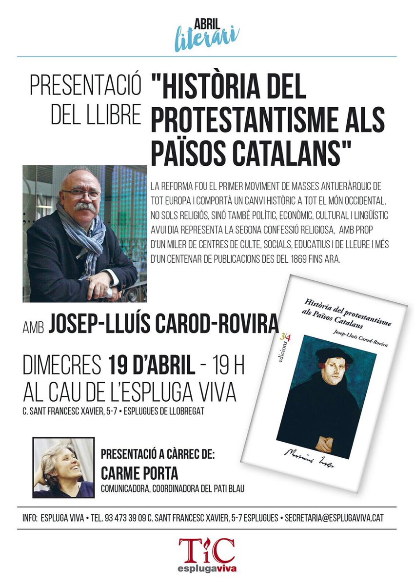 ProtestantPC's tweet image. Dimecres 19, a les 19h, a Esplugues, presentació de la HISTÒRIA DEL PROTESTANTISME ALS PAÏSOS CATALANS.