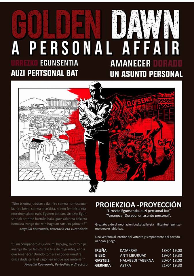 halabedi's tweet photo. Gaur, Greziako Urrezko Egunsentia mugimendu ultraeskuindarraren inguruko 'Golden Dawn. A Personal Affair' dokumentala #HalaBediTaberna-n https://t.co/eIe57w8RM0