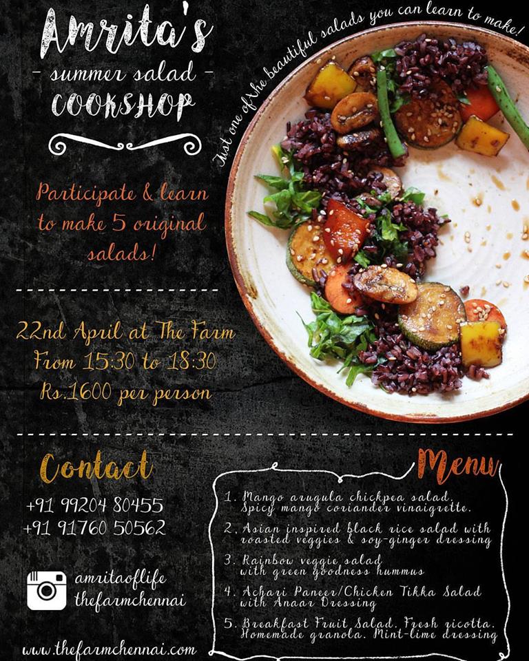 Participate &amp; learn to make 5 Original Salads with <a href="/AmritaOfLife/">Amrita kaur</a> on 22nd April at <a href="/thefarmchennai/">The Farm Chennai</a> 
More Info - foodthisweek.in/2017/04/salad-…