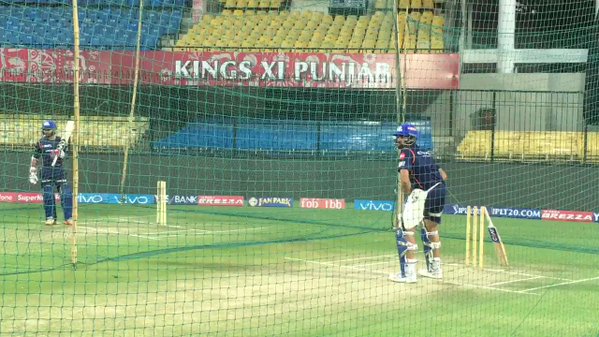 IPLnCricket's tweet photo. .@mipaltan captain @ImRo45 getting in the groove in Indore VIVO #IPLpic.twitter.com/gdMPjfkZrx https://t.co/Q20qiX8iF2 #IPL2017 https://t.co/SnOX7tkkpp