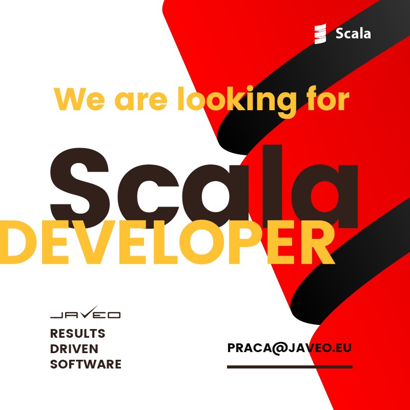 javeo_eu's tweet image. We&apos;re looking for Scala Developer! 8000 - 16000 PLN / Month (B2B) 
More info: goo.gl/Qd9Q6G #JAVEO #JOB 
#ITjobs #Scala