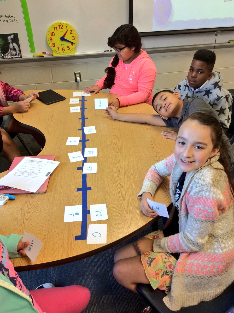 Identifying &amp; comparing fractions &amp; decimals on a number line in math groups today! #Buffaloes_SMSD #math #learningtogether #All4Comanche