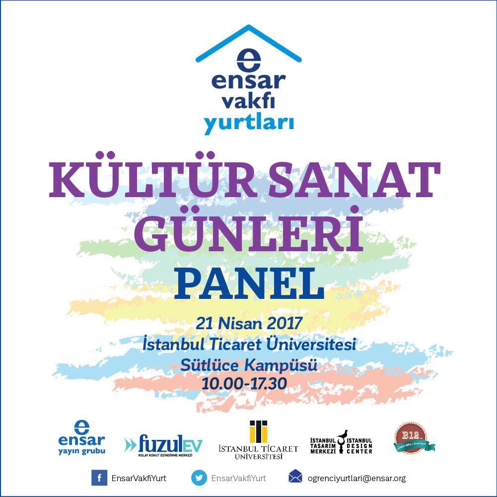 <a href="/EnsarVakfi/">Ensar Vakfı</a> Yurtları Kültür Sanat Günleri başlıyor.

Kültür Sanat Günleri'nin ilk faaliyeti Öğrenci Paneli olacak.

Bekleriz, takipte kalın😊