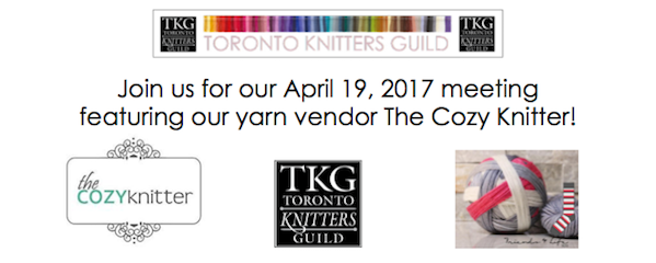 toknittersguild's tweet photo. Meeting Reminder! The Toronto Knitters Guild meets tomorrow night April 19, 2017 at Innis Town Hall featuring yarn vendor @thecozyknitter! https://t.co/GDzME0AVih