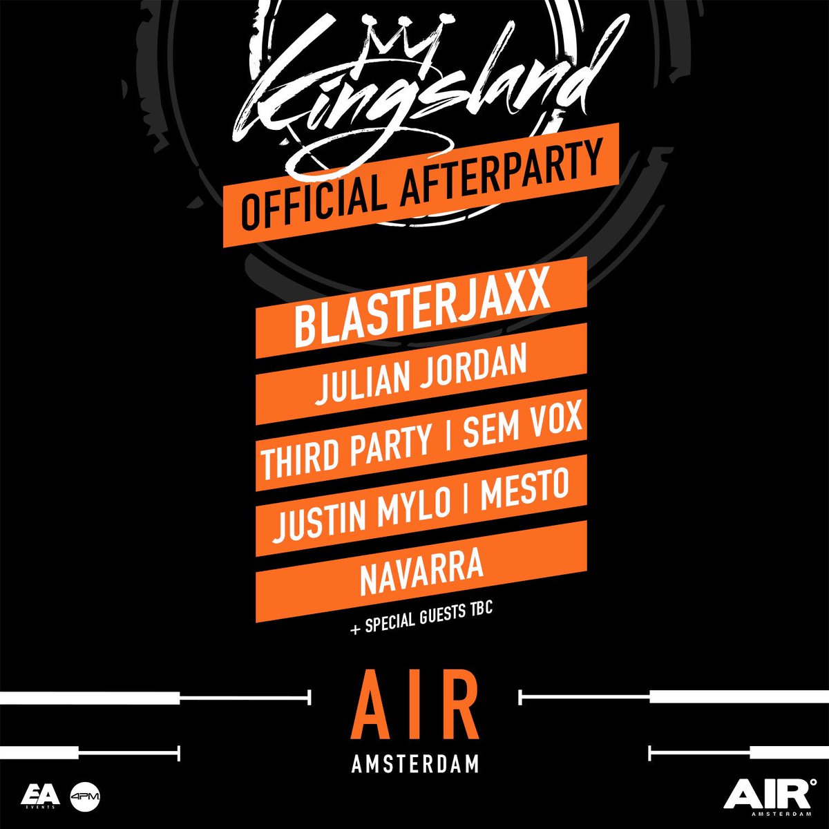 KingslandFest's tweet image. The official #Kingsland2017 afterparty @AIRAmsterdam with @Blasterjaxx @JulianJordan @ThirdPartyLive @SemVox_ @justinmylomusic @mestomusic