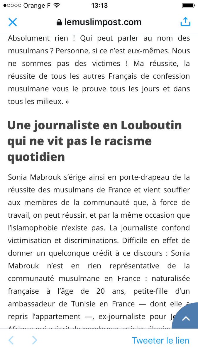 Un article excellent avec des punchlines d'anthologie. Tout est dit! Bravo <a href="/LeMuslimPost/">LeMuslimPost</a> 👏🏽coucou <a href="/SoMabrouk/">Mabrouk Sonia</a> #SLT  <a href="/Marwan_FX/">Marwan Muhammad off</a>