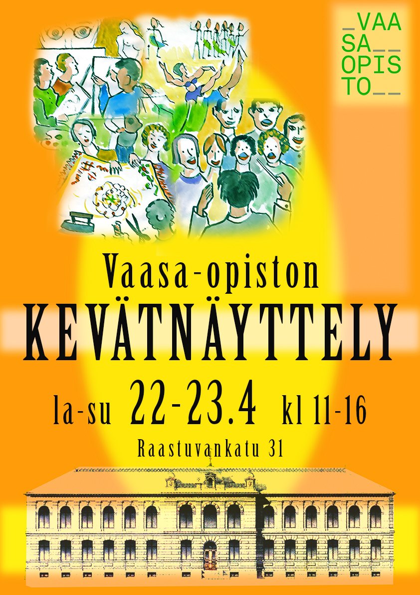 Kevättapahtuma Vaasa-opistolla la-su 22.-.23.4. klo 11-16 #vaasaopisto vaasa.fi/uutinen/vaasa-… #näyttely Lauantaina ohjelmaa.