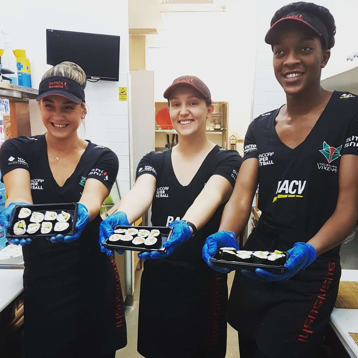 MelbourneVixens's tweet image. We visited @sushisushiaus Chadstone to determine which Vixen is the Sushi master! Stay tuned! @watson_lizzy
