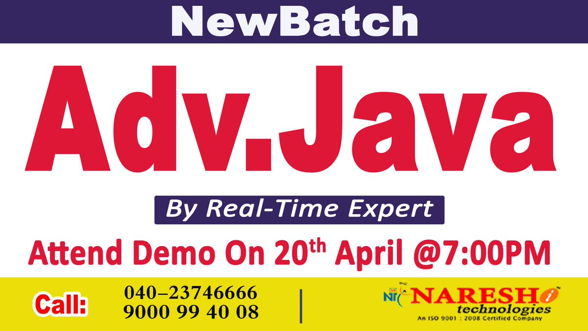 nareshitech's tweet image. NewBatch: #AdvJava Class Room Training #Course  By Real-Time Expert🎯 in #Hyderabad