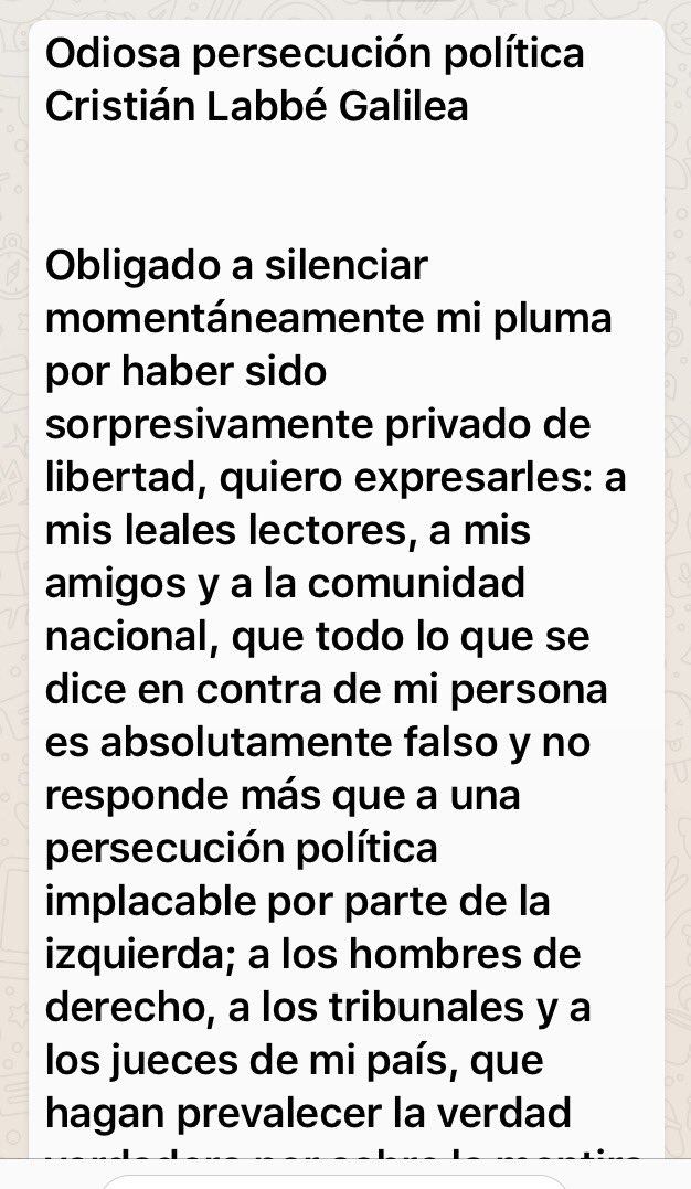 TatianaSAV's tweet photo. 🔴 #FuerzaLabbe ❗
CARTA DE UN VALIENTE:
" ... Q DE UNA VEZ POR TODAS RESTABLEZCAN EL ESTADO DE DERECHO, ... TAN PELIGROSA% MENOSCABADO" https://t.co/Xuo0r5dA6v