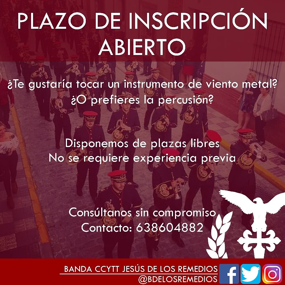 Nuestra banda abre el plazo de inscripción para nuevos componentes. Informate sin compromiso. (RT)