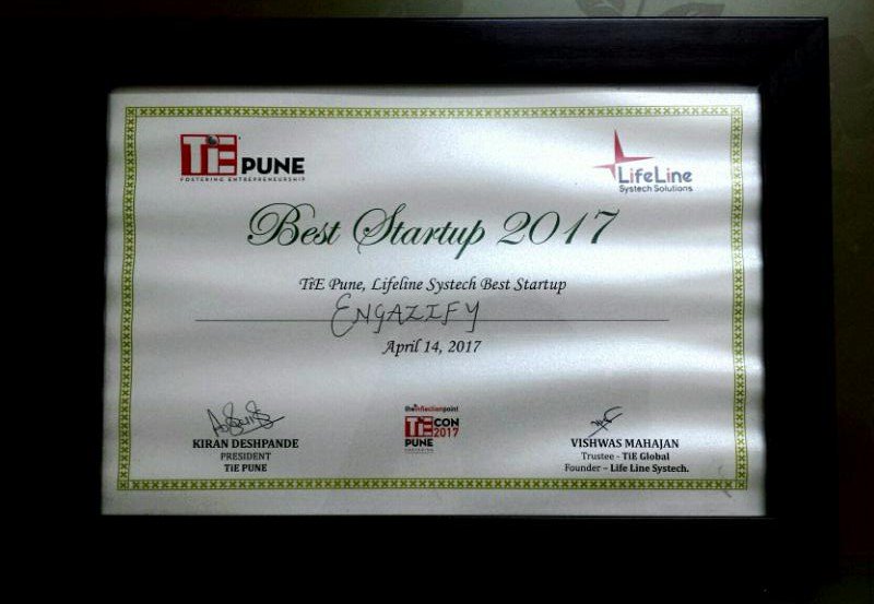 Shekhawat7S's tweet photo. Won Best Startup 2017 award for @engazify at #TiECon2017 event organized by @TiEPune #hr #entrepreneur #startups https://t.co/1EXneItegS