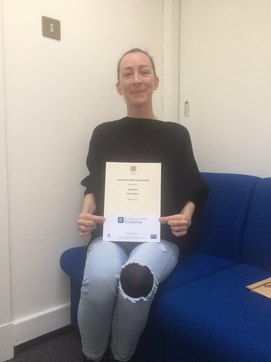 JobspotScotland's tweet photo. Congratulations to Maria Farrell who recently completed the Connect 2 programme and has just received her SVQ 3 in Social Care certificate! https://t.co/hajLo5mbwq