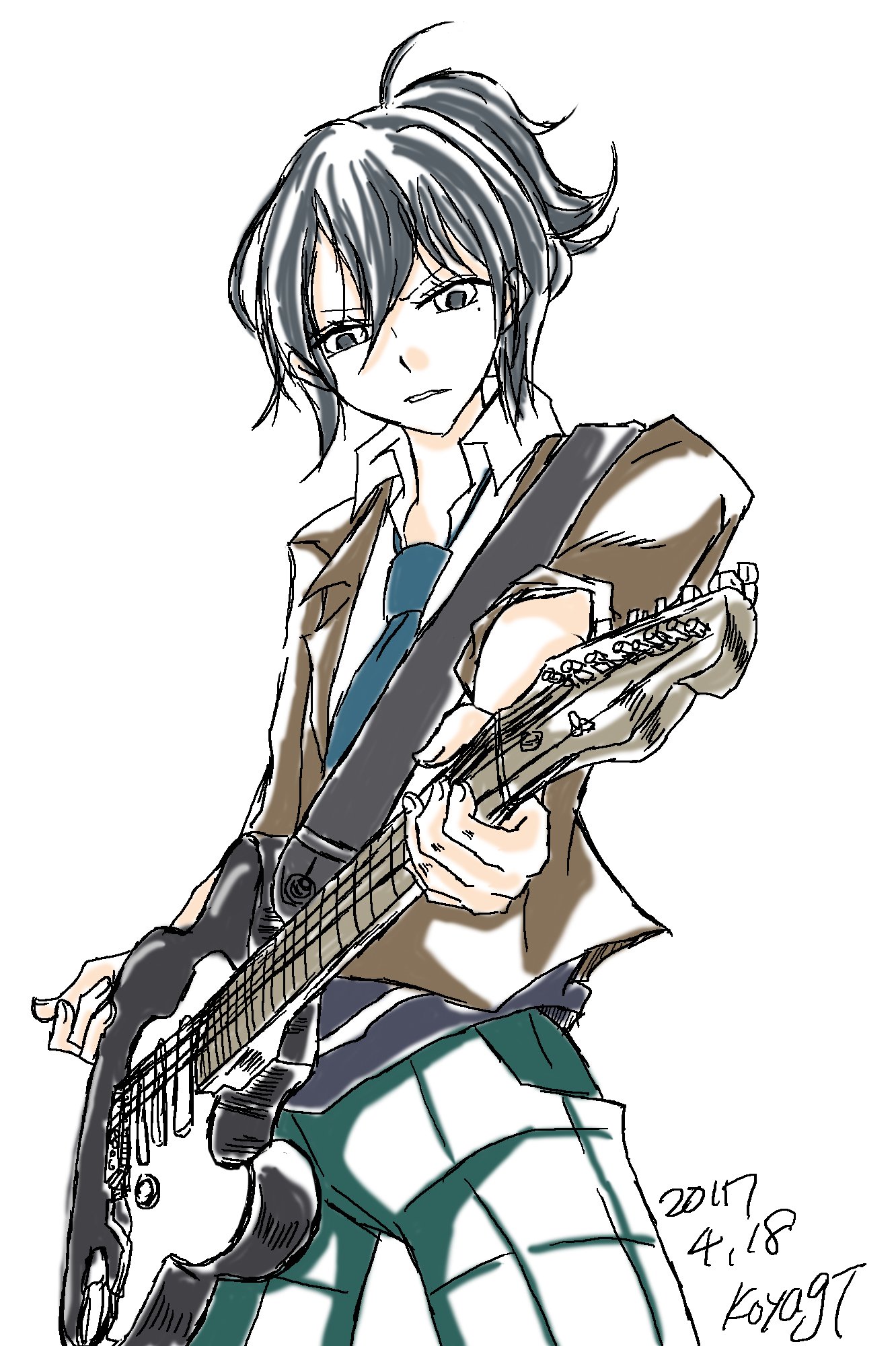 こやぎ 先週ニノのギターを散々小馬鹿にされたのでユズでリベンジ ギター はそれなりに描けた ひん曲がってますよォ けど完全に別人 ユズタユズオ 笑 リョウコ先生のキャラは正面顔だと途端にキャラが似なくなるのは何故だ ２話でユズイジりある
